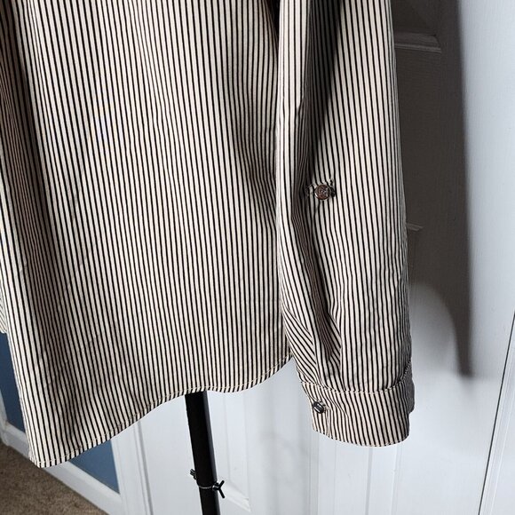 Adrienne Vittadini Shirt Women XL Brown Stripe Button Long Sleeve Stretch Office - Picture 6 of 12